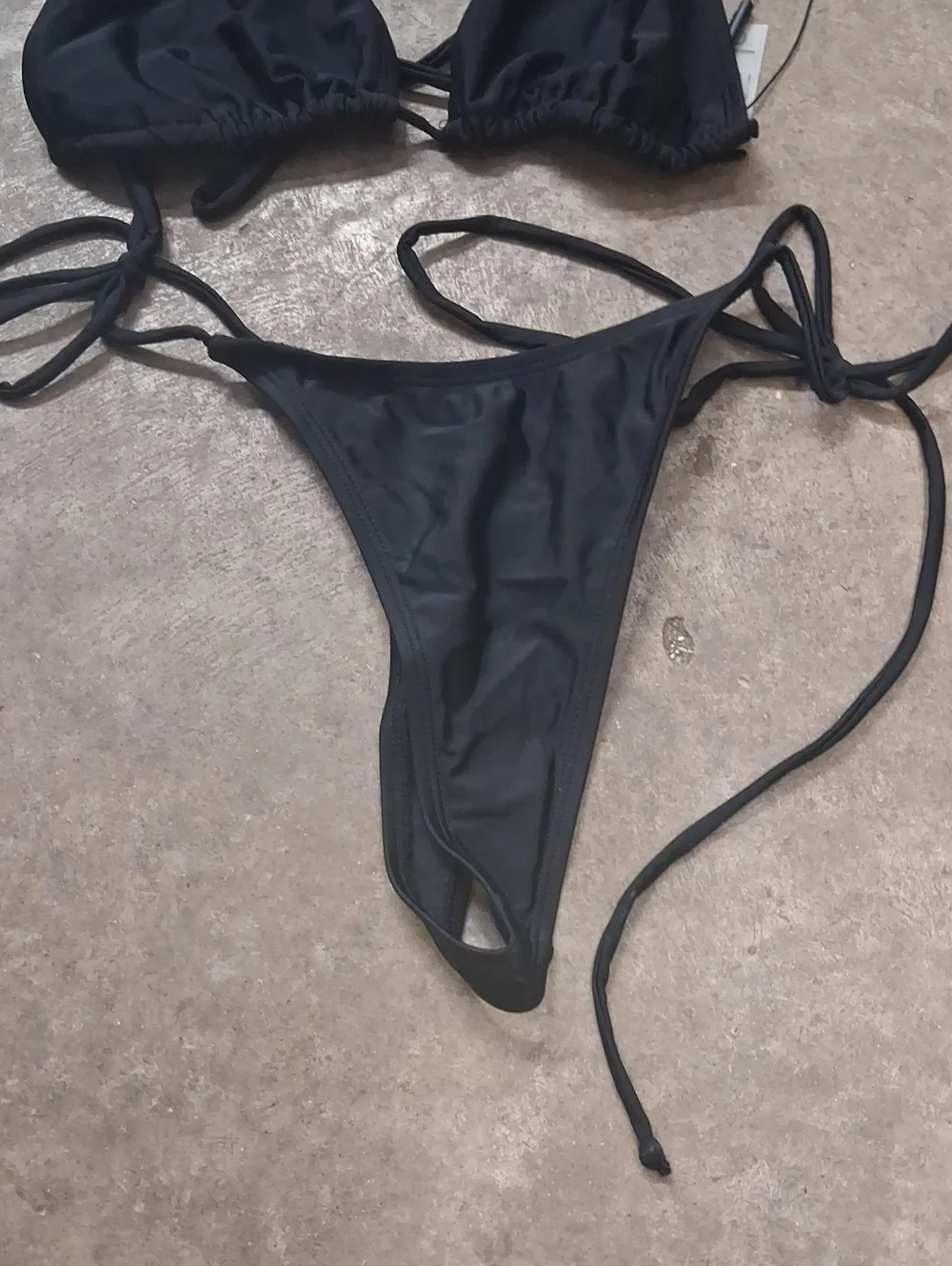 NWT Womens Classic Black String Bikini Top & Thong Bottom